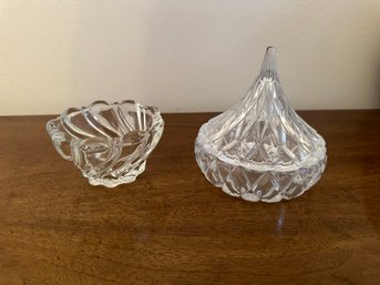 Peppermint Swirl Clear Candle Holder And Crystal Cut Candy Dish