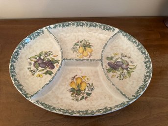 Antique Himark Large Divided Serving Platter Fruit Floral Cream