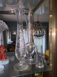 Vintage Etched Glass Vases