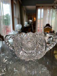 Vintage ABP Sugar Bowl - Hobstar And Diamond Pattern - Sawtooth Scalloped Rim