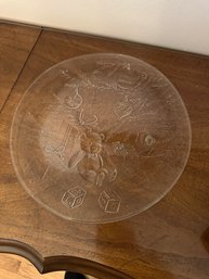 Beautiful Christmas Clear Embossed Glass Round Serving Platter