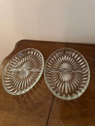 Gorgeous Pair Of Crystal Glass Oval Egg Shaped Divided Serving Dishs