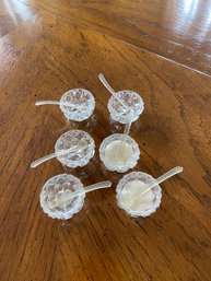 Vintage Crystal Salt Cellars W/Spoons - Glass Set Of 6