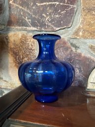 Vintage Laslo For Mikasa Blue Cobalt Ribbed Flare Glass Vase