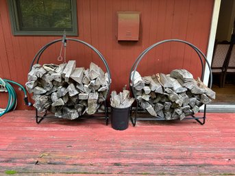 Set Of 2 Firewood Logs Rack Holders And Bucket With Firewood. All Firewood Included