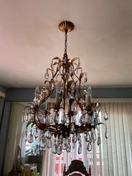 Antique French Bronze Brass & Crystal Chandelier