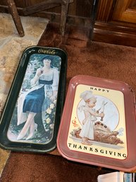 Cocacola And Happy Thanksgiving Rectangle Metal Serving Tray