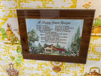 Vintage A Happy Home Recipe Brown Faux Wood Grain Frame Picture