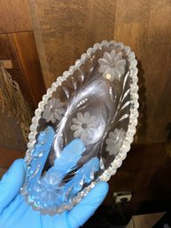 Vintage Decorative Floral Cut Glass Crystal Serving Platter