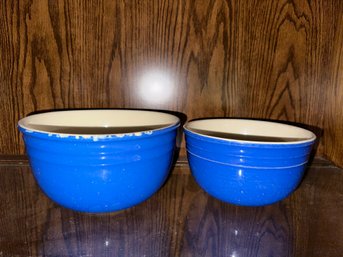 Pair Of Vintage Cobalt Blue Mixing Bowl