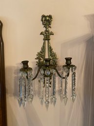 Pair Of Hand Cut Crystal Wall Scone Candle Holders