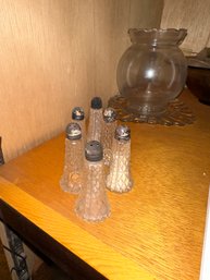 Vintage Glass Salt Pepper Shakers Metal Top