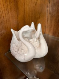 Vintage Ceramic Pair Of Swans Entangled