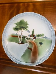 Antique Art Deco Hand Decorated Plate - Germany - Landscape & House