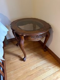 Antique Oak Oval Side Table With Glass Top