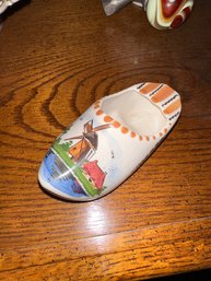 Vintage Delft Blue Clog Shoe Ashtray Holland Dutch Windmill Hand Painted Ceramic Signed