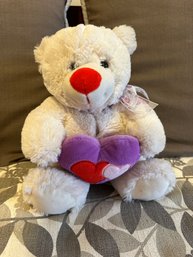 Cute White Teddy Bear Toy With Purple Heart