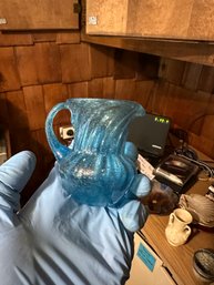 Mini Hand Blown Light Blue Glass Pitcher