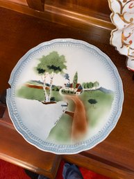 Antique Art Deco Hand Decorated Plate - Germany - Landscape & House