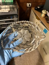 Beautiful Leaf Shape Cut Glass Etched Platter Dish