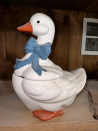 Vintage Retro Glenda Blue Ribbon Goose Cookie Jar