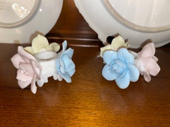 Rose Candle Holders Pair Of Ceramic Vintage