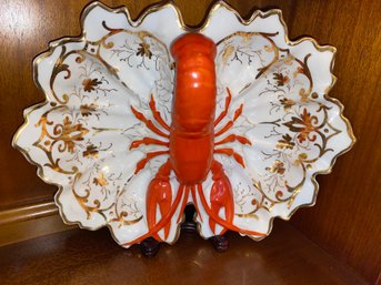 ANTIQUE German Hand Painted Carl Tielsch Altwasser LOBSTER Divided Ceramic Dish Bowl