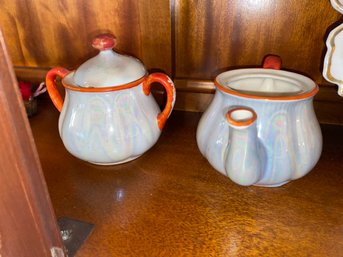 Lusterware Slovakia Sugar Bowl And Teapot Set