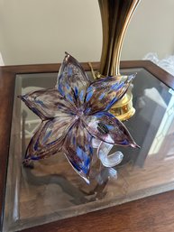 MURANO Italy Art Glass Handblown FLOWER Cobalt Blue W/ Spiral Stem