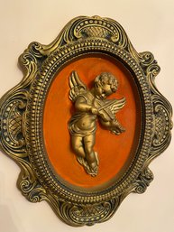 Pair Of Antique Mexico Framed Musical Cherub