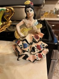 Gorgeous Porcelain Flamenco Dancer Guitar Player Woman Figurine