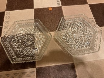 Pretty Anchor Hocking Glass Pair Of Crystal Hexagonal Salad Plates
