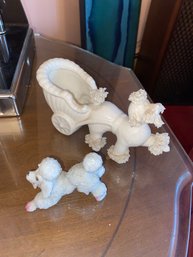 Vintage Spaghetti Poodle Dog Figurines With Cart Planter