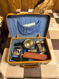 Very Old Antique Traveling Barber Kit With Case And Tools
