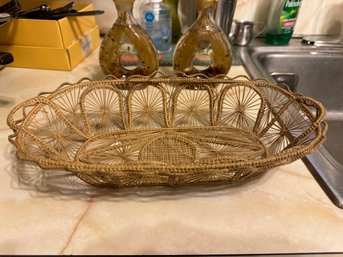 Vintage Straw Basket Bowl Woven Reed Wicker Boho Design
