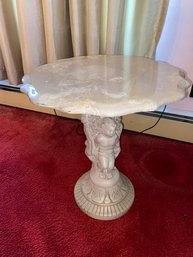 Marble & Cherub Accent Table, Round, Neutral Tone