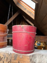 Antique Wooden Staved Pail /Bucket With Metal Banding