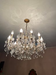 Chandelier With Crystal Almonds - Antique Brass