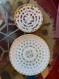 Vintage Mosaic Tile Dish In Green, Blue, And White And Mid Century Mosaic Tile Bowl Wall Hanging Decor