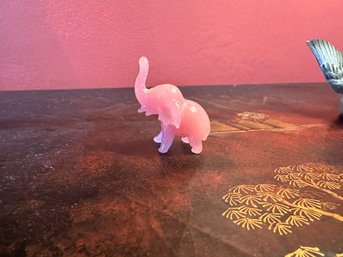 Vintage Pink Elephant Charm Plastic Figure Trunk Up Good Luck