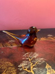 Vintage Amber Art Glass Bird Figurine And Paperweight