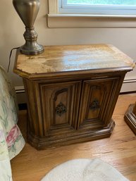 Vintage Solid Wood Nightstand With Brass Handles Damaged Top #2