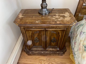 Vintage Solid Wood Nightstand With Brass Handles Damaged Top #1