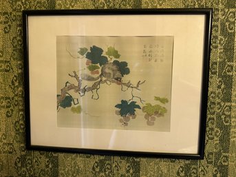 Antique Chinese Woodblock Print Squirrel And Grapes From The Mustard Seed Garden Framed