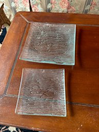 Antique Rippled Clear Square Glass Dishes Set Of 2