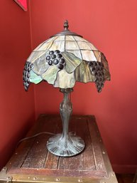 Vintage Tiffany  Style Slag Stain Glass Lamp With Red Grapes