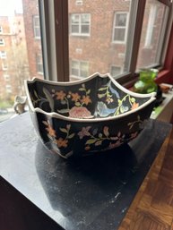 Vintage Black Japanese Ceramic Hand-Decorated Bowl