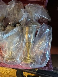 Vintage Antique Set Of Brass Wine Goblets In Case