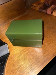 Vintage Green Recipe Filing Metal Hinged Box