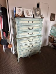 Antique Large Blue Painted Rococo Style Dresser
